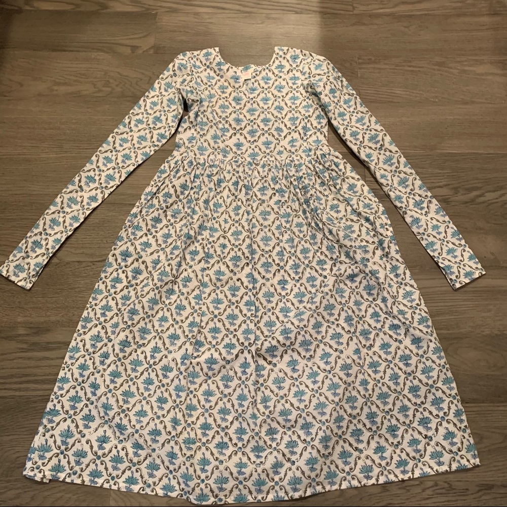 NWT The Loom Blue White Printed Cotton Suit Anarkali Kurta with Pants Sz M